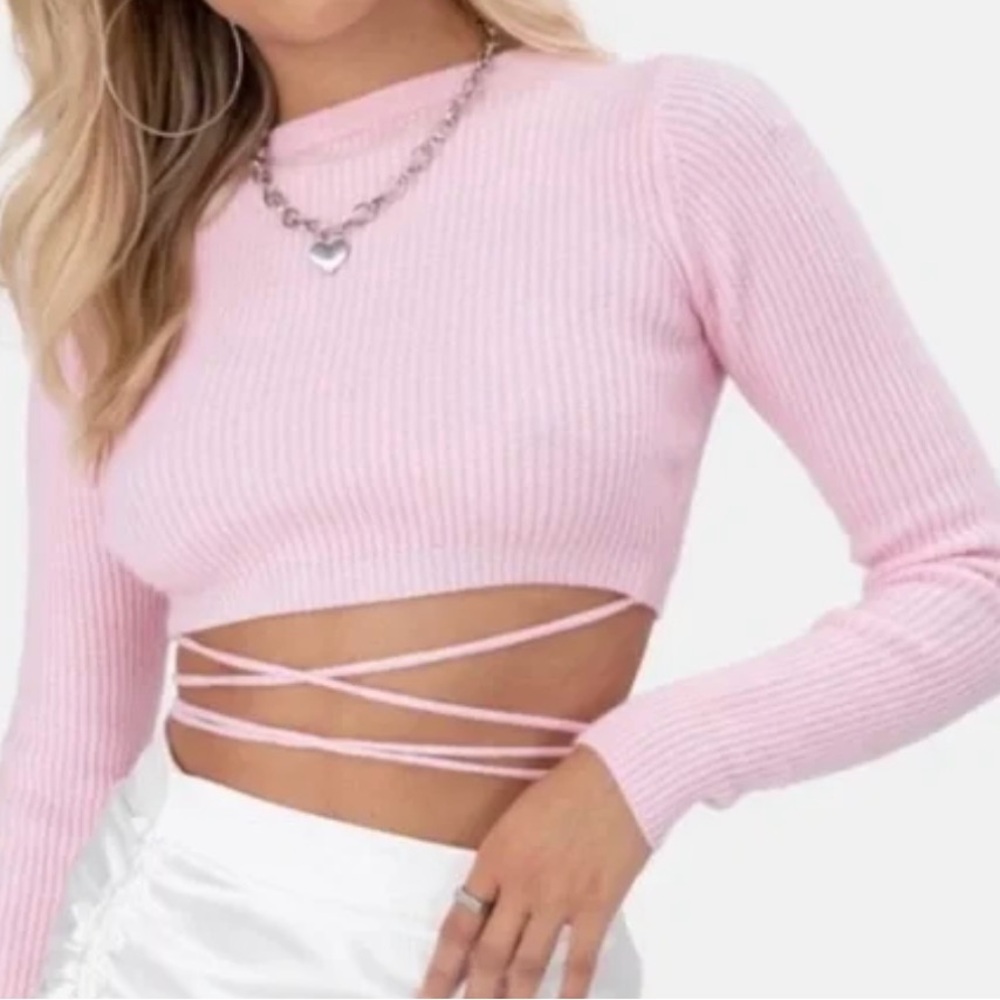 Baby Pink Cropped Swearee with Wrap Detail